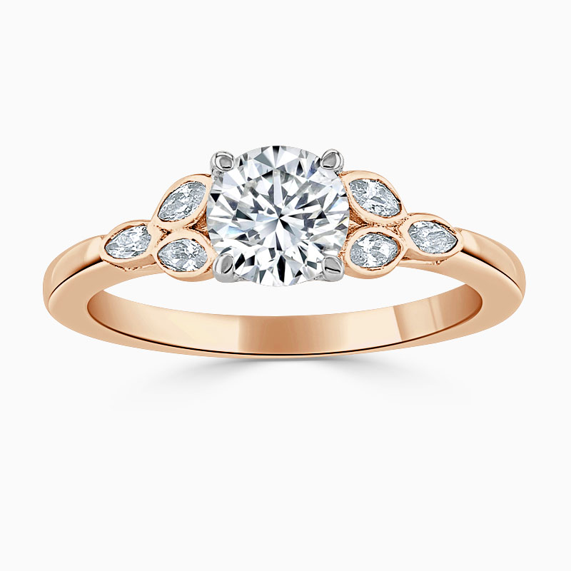 18ct Rose Gold Round Brilliant Leaf Engagement Ring