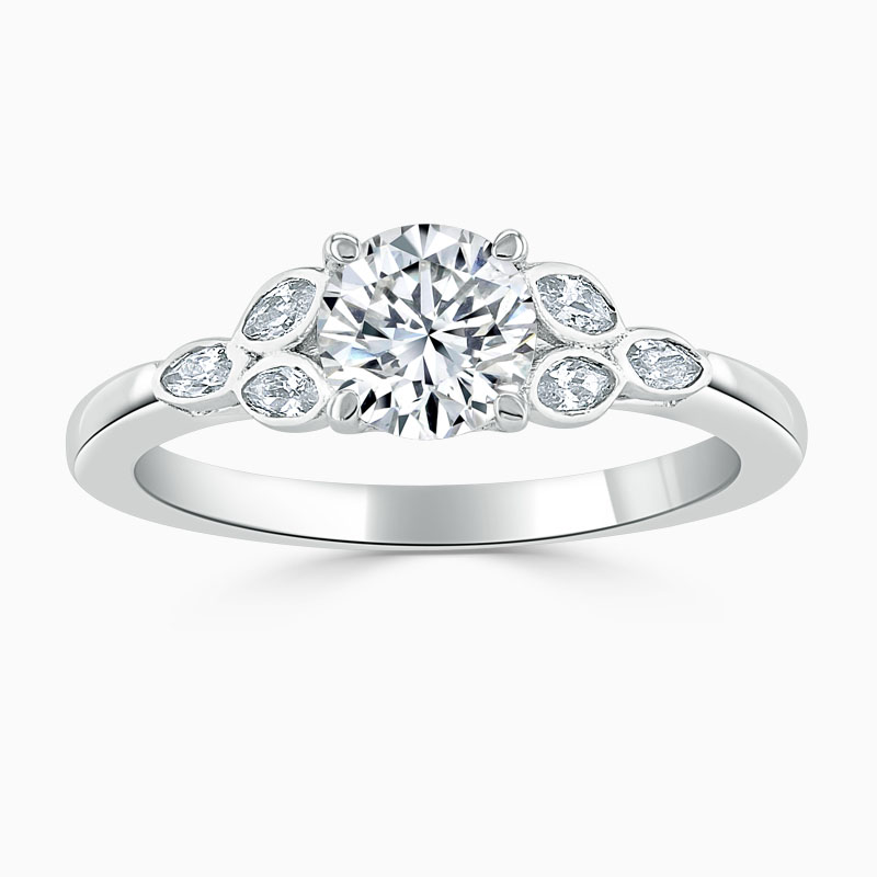 Platinum Round Brilliant Leaf Engagement Ring