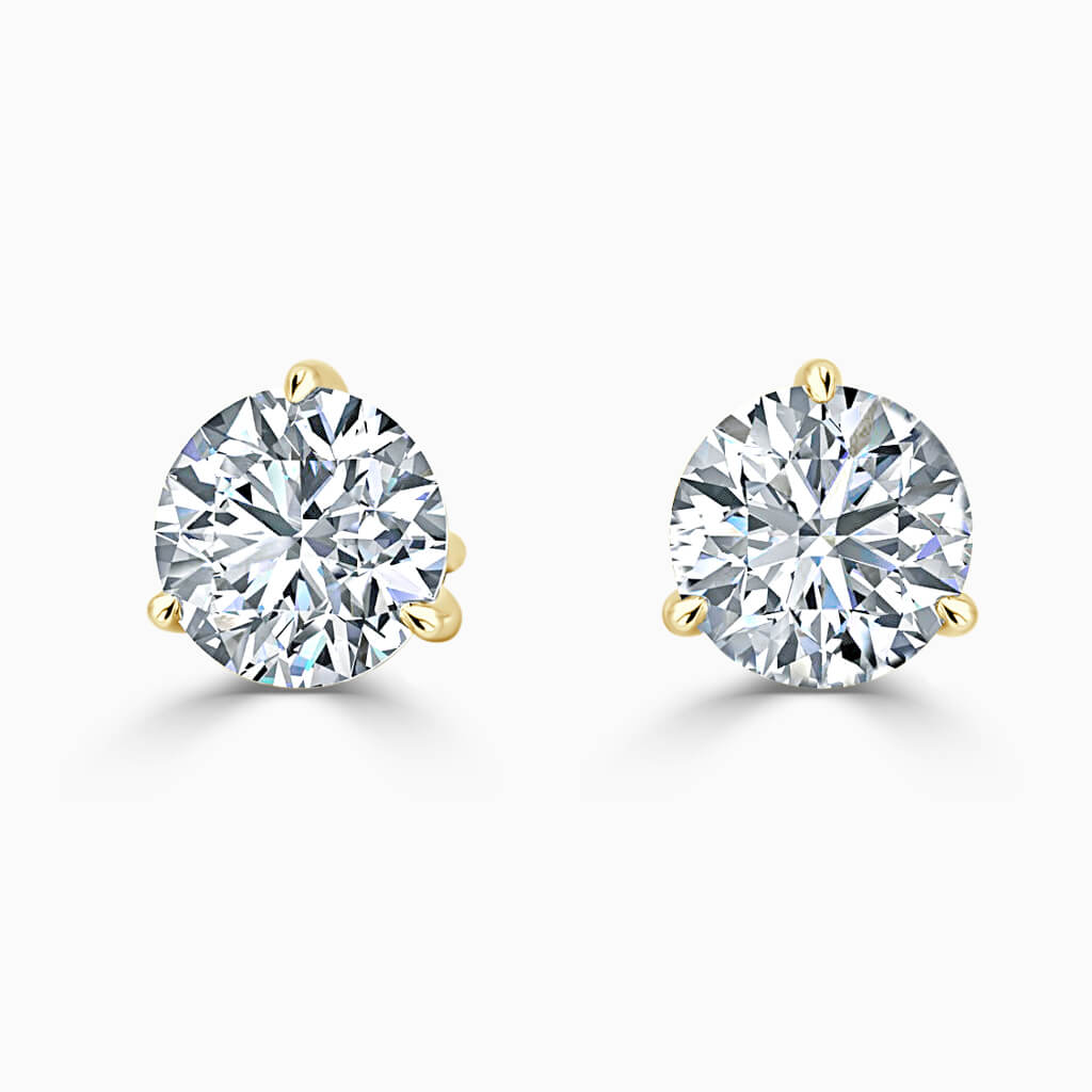 18ct Yellow Gold Round Brilliant 3 Claw Stud Diamond Earrings