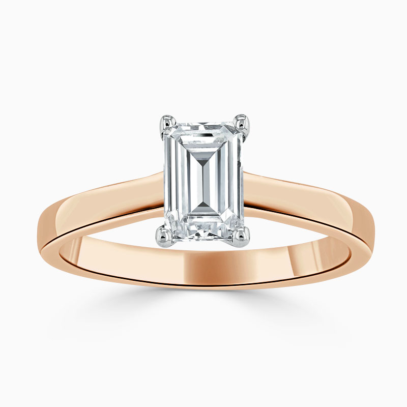 18ct Rose Gold Emerald Cut Openset Engagement Ring