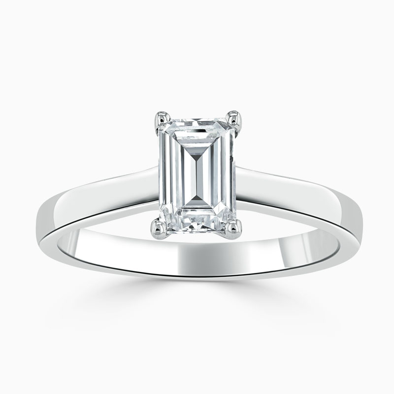 18ct White Gold Emerald Cut Openset Engagement Ring