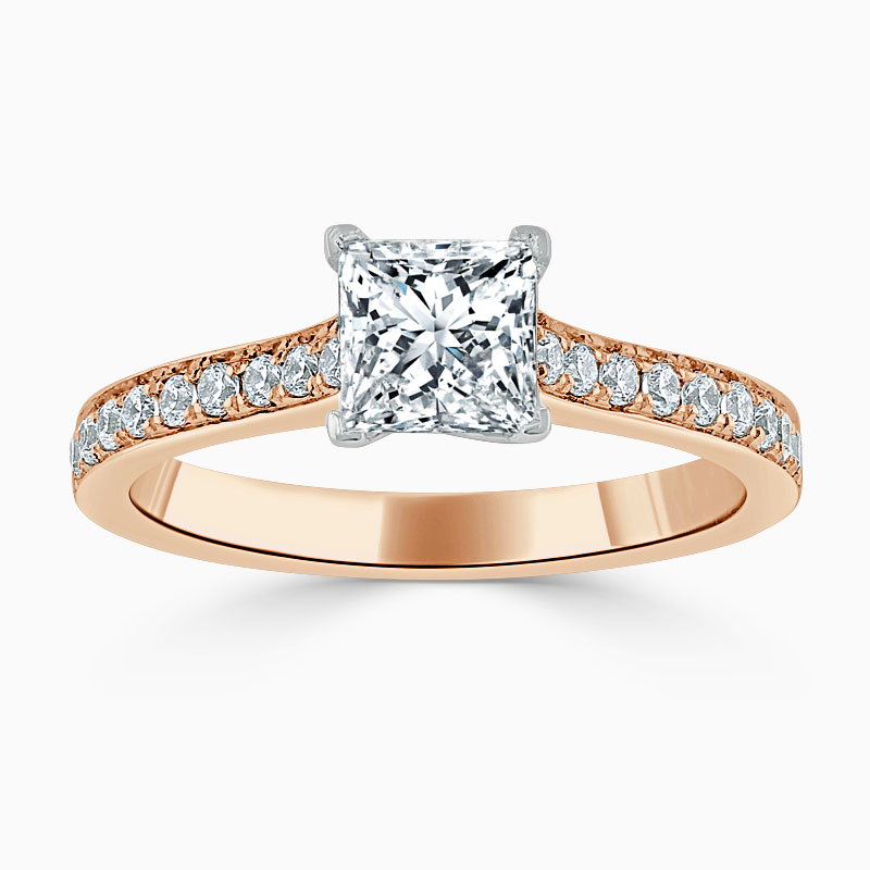 18ct Rose Gold Princess Cut Openset Pavé Engagement Ring