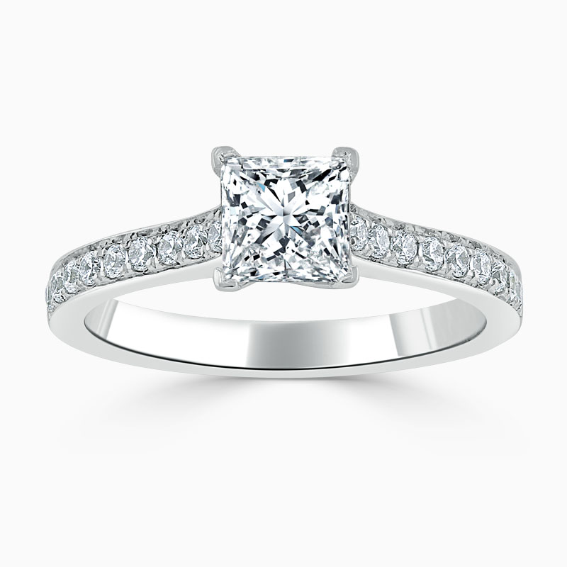Platinum Princess Cut Openset Pavé Engagement Ring