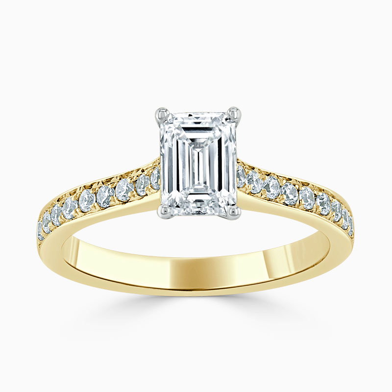 18ct Yellow Gold Emerald Cut Openset Pavé Engagement Ring