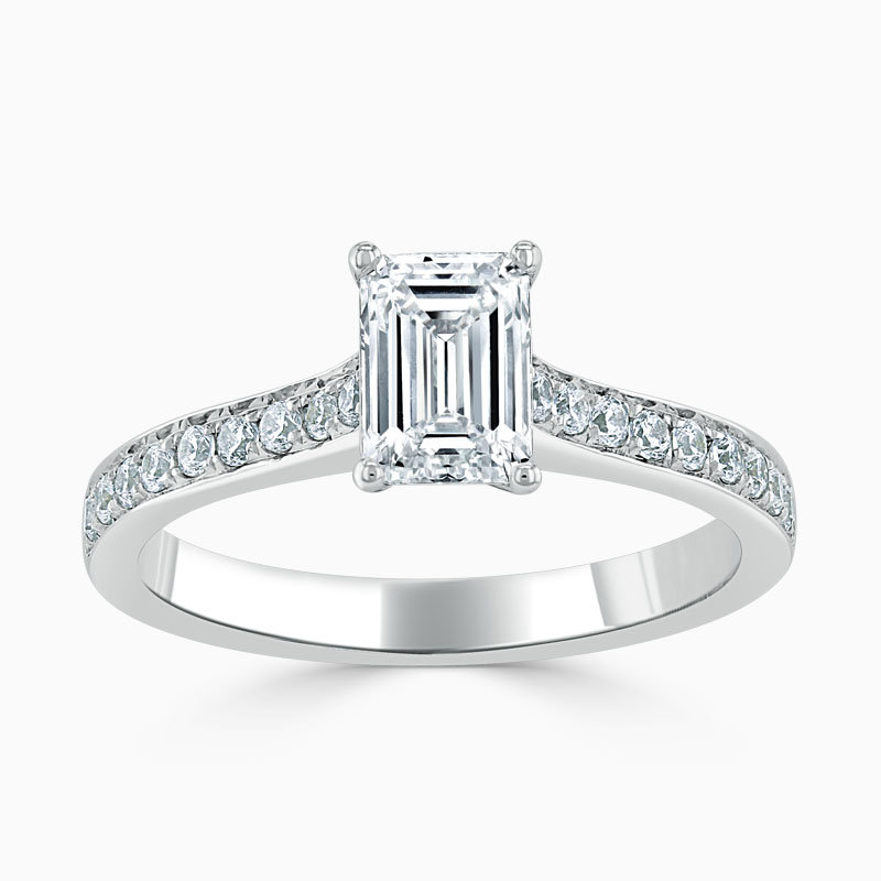 Platinum Emerald Cut Openset Pavé Engagement Ring