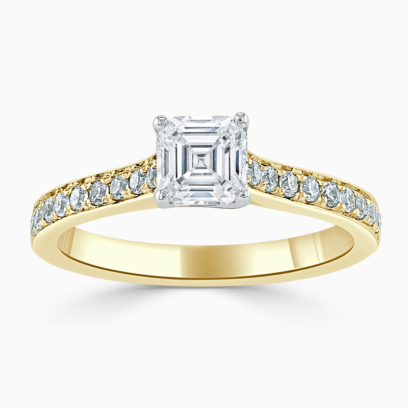 18ct Yellow Gold Asscher Cut Openset Pavé Engagement Ring