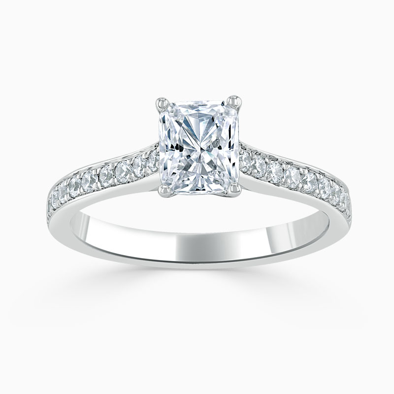 18ct White Gold Radiant Cut Openset Pavé Engagement Ring