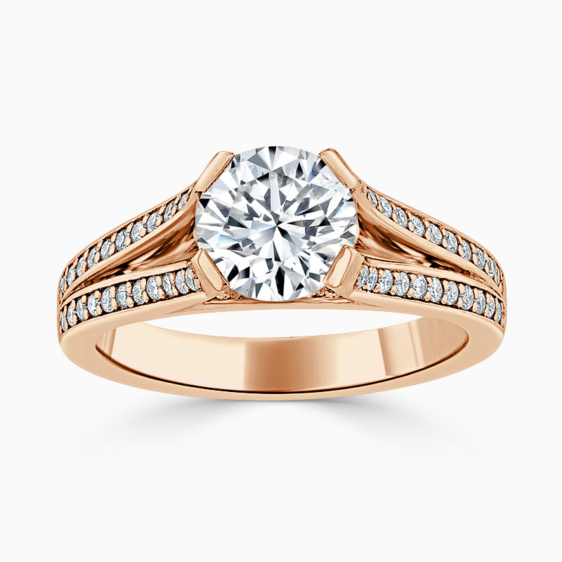 18ct Rose Gold Round Brilliant Pavé Split Shoulder Engagement Ring