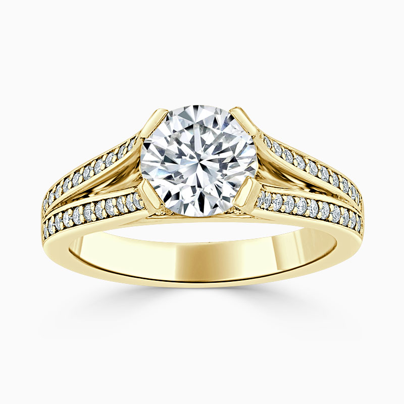 18ct Yellow Gold Round Brilliant Pavé Split Shoulder Engagement Ring