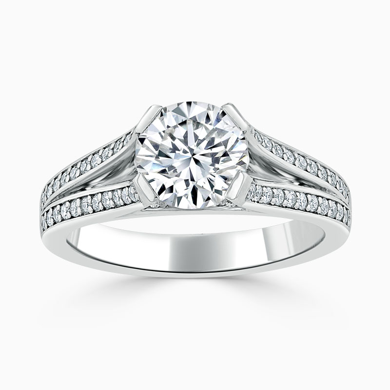 Platinum Round Brilliant Pavé Split Shoulder Engagement Ring