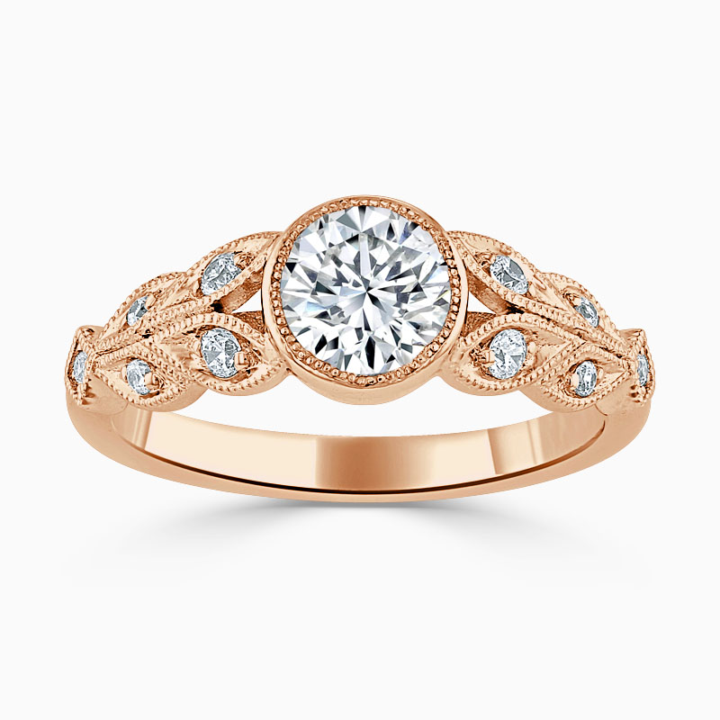 18ct Rose Gold Round Brilliant Rubover Milgrain Engagement Ring