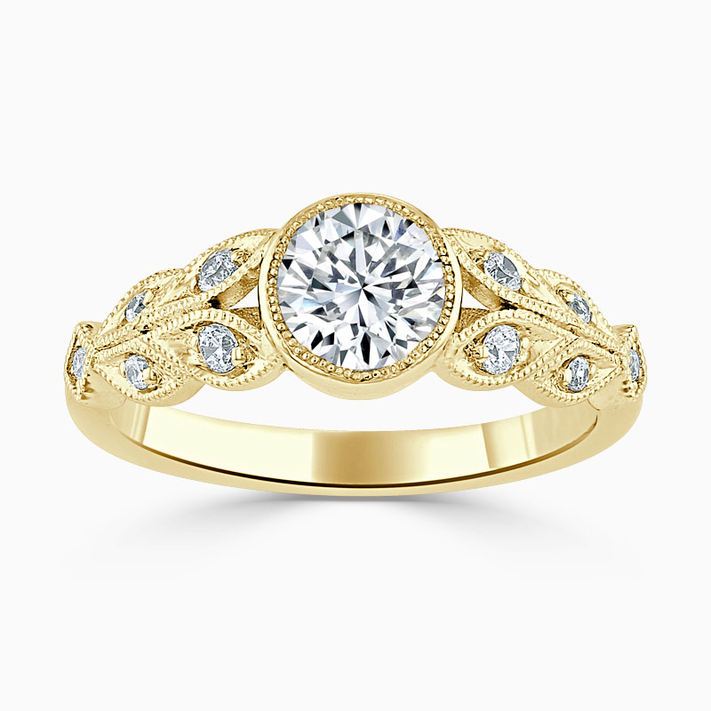 18ct Yellow Gold Round Brilliant Rubover Milgrain Engagement Ring