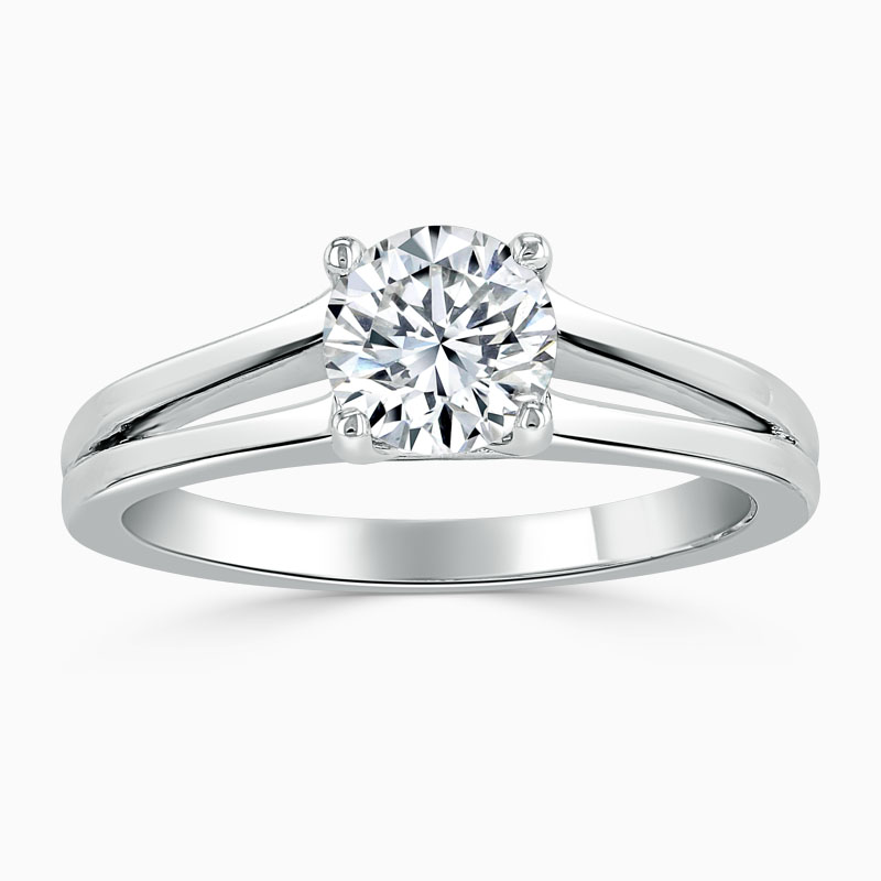 Platinum Round Brilliant Split Shoulder Engagement Ring