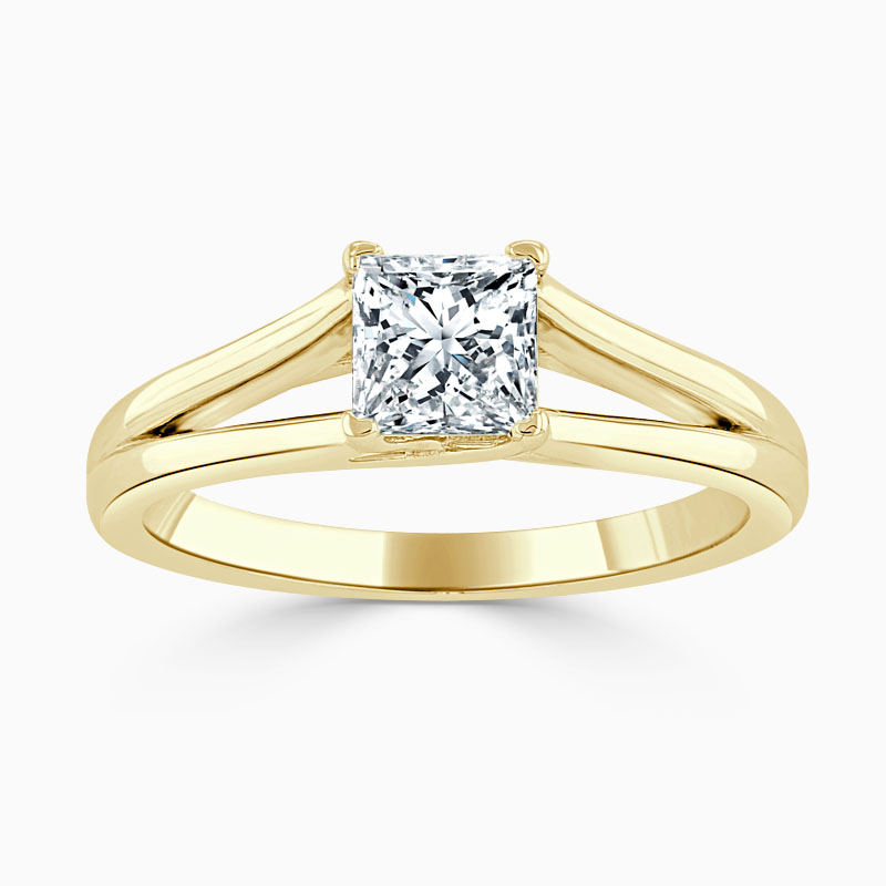 18ct Yellow Gold Princess Cut Split Shoulder Engagement Ring