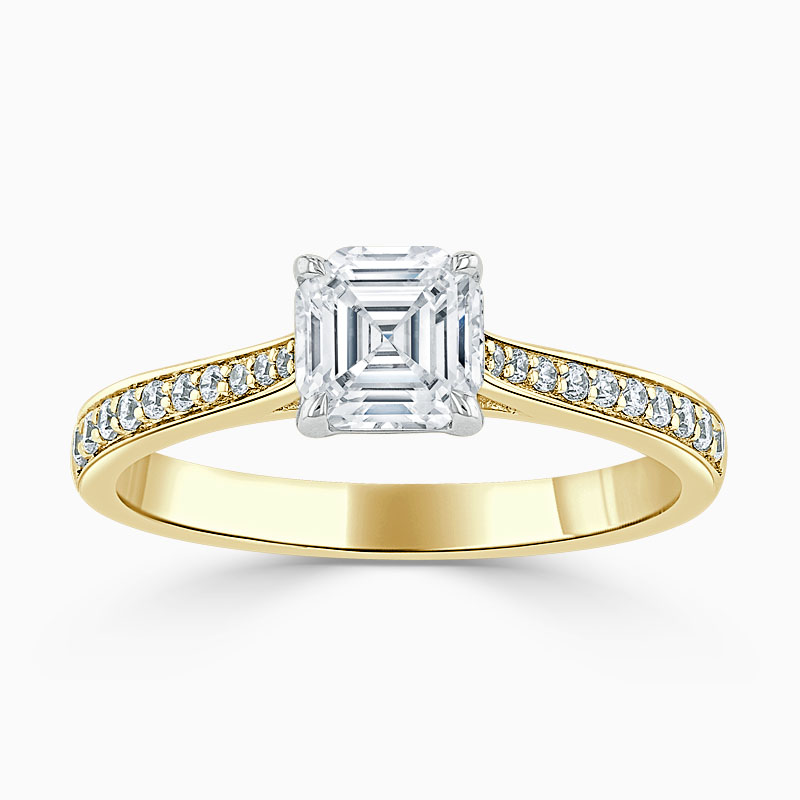 18ct Yellow Gold Asscher Cut Tapered Pavé Engagement Ring