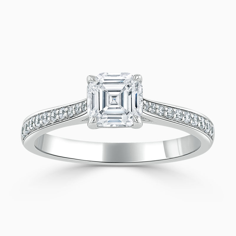 Platinum Asscher Cut Tapered Pavé Engagement Ring