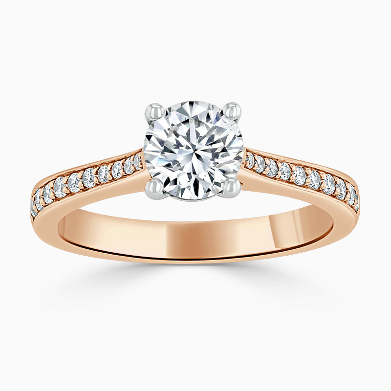 18ct Rose Gold Round Brilliant Tapered Pavé Engagement Ring