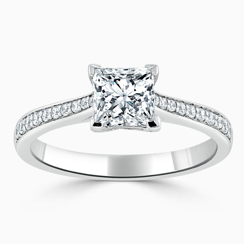 18ct White Gold Princess Cut Tapered Pavé Engagement Ring
