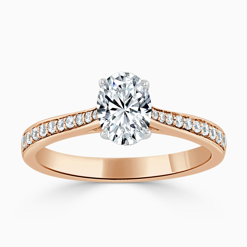 18ct Rose Gold Oval Shape Tapered Pavé Engagement Ring