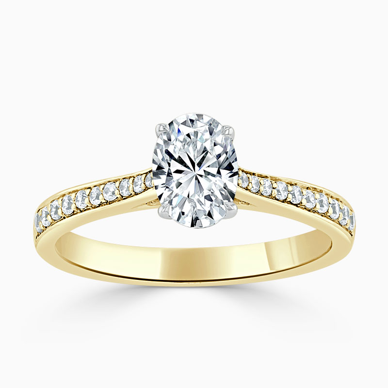 18ct Yellow Gold Oval Shape Tapered Pavé Engagement Ring