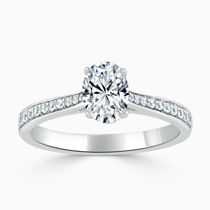 Platinum Oval Shape Tapered Pavé Engagement Ring