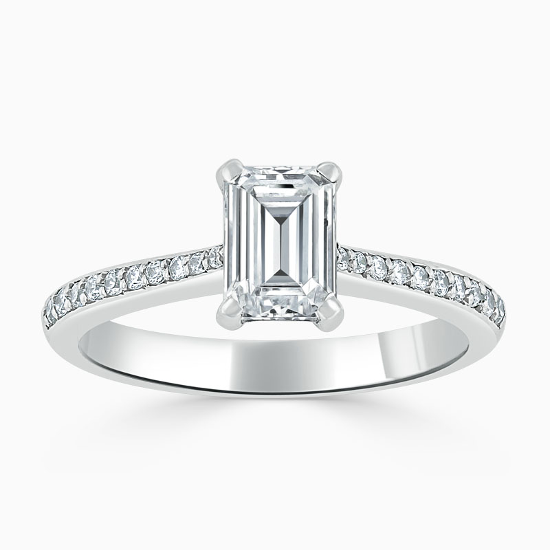Platinum Emerald Cut Tapered Pavé Engagement Ring
