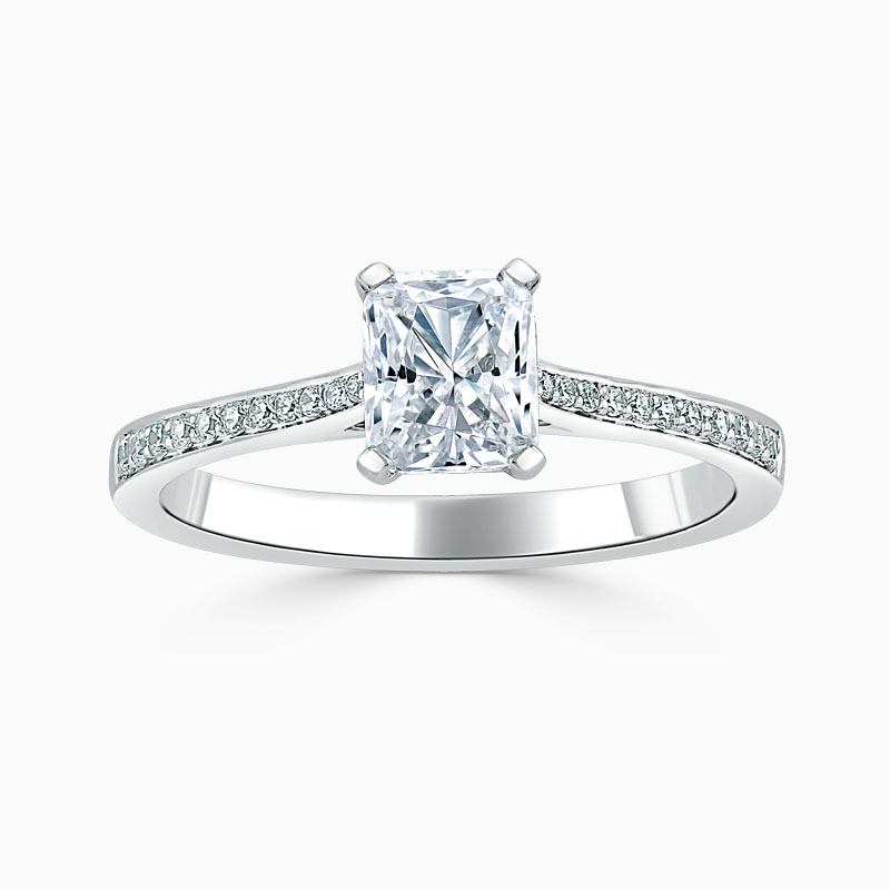 18ct White Gold Radiant Cut Tapered Pavé Engagement Ring