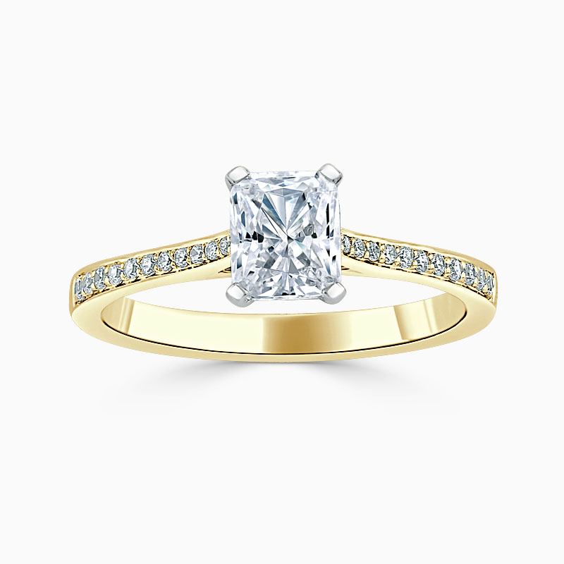 18ct Yellow Gold Radiant Cut Tapered Pavé Engagement Ring
