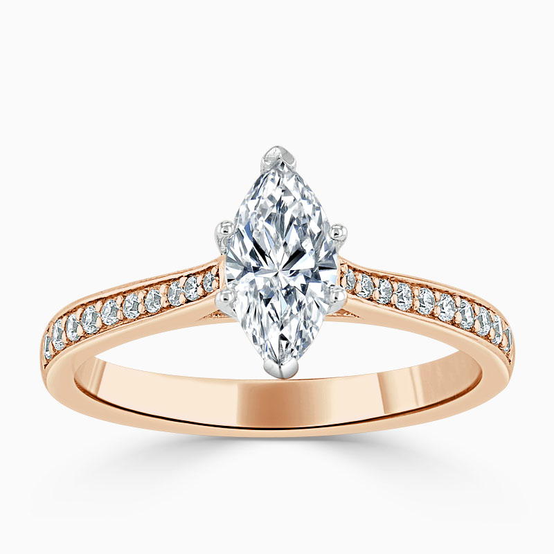 18ct Rose Gold Marquise Cut Tapered Pavé Engagement Ring