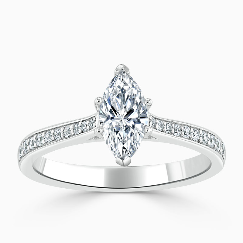Platinum Marquise Cut Tapered Pavé Engagement Ring