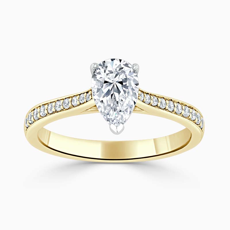 18ct Yellow Gold Pear Shape Tapered Pavé Engagement Ring