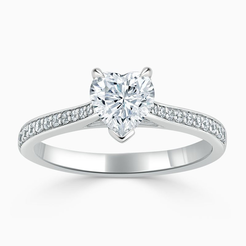 18ct White Gold Heart Shape Tapered Pavé Engagement Ring