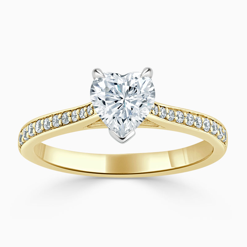 18ct Yellow Gold Heart Shape Tapered Pavé Engagement Ring