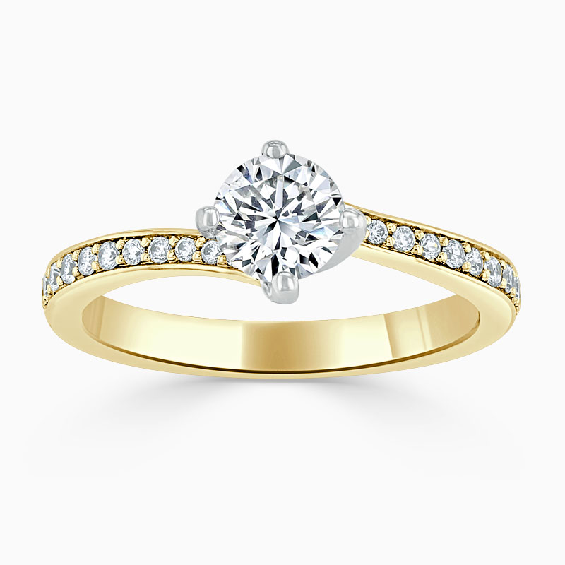 18ct Yellow Gold Round Brilliant Twist Pavé Engagement Ring