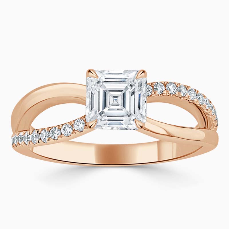 18ct Rose Gold Asscher Cut Woven Set Engagement Ring
