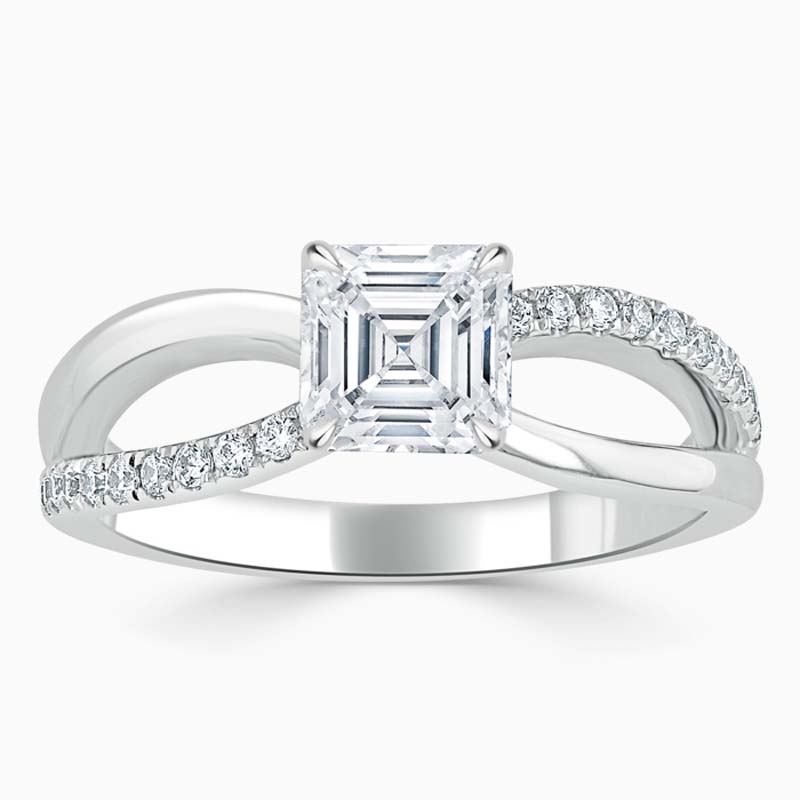 Platinum Asscher Cut Woven Set Engagement Ring