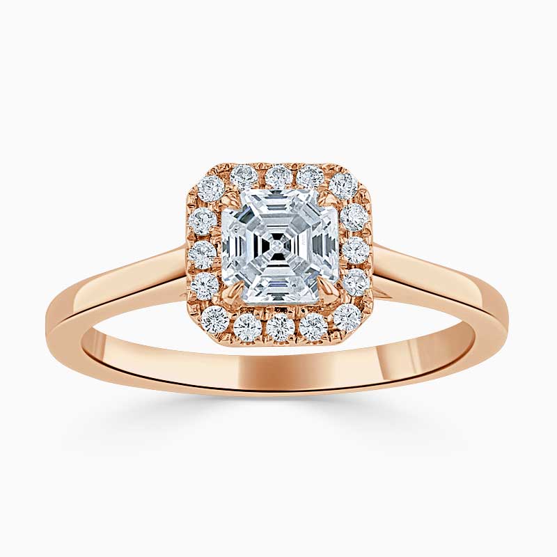 18ct Rose Gold Asscher Cut Classic Plain Halo Engagement Ring