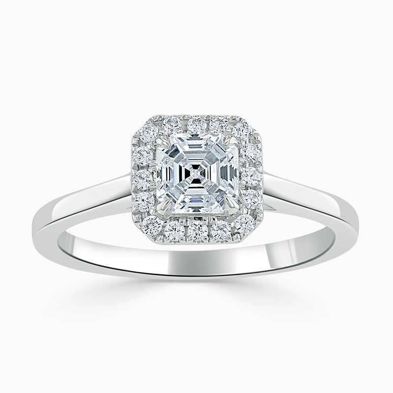 Platinum Asscher Cut Classic Plain Halo Engagement Ring