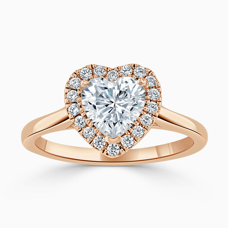 18ct Rose Gold Heart Shape Classic Plain Halo Engagement Ring