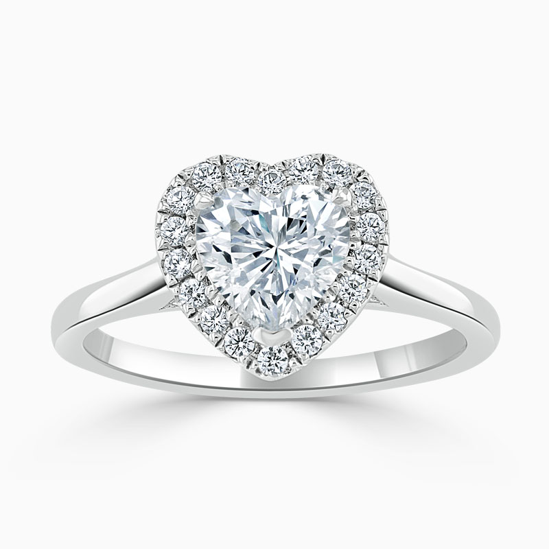 18ct White Gold Heart Shape Classic Plain Halo Engagement Ring