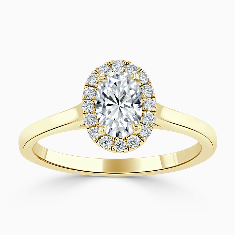 18ct Yellow Gold Oval Shape Classic Plain Halo Engagement Ring