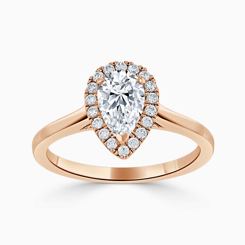 18ct Rose Gold Pear Shape Classic Plain Halo Engagement Ring