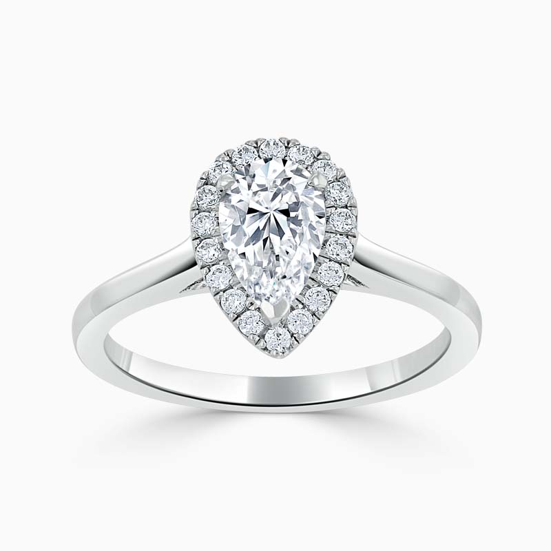 18ct White Gold Pear Shape Classic Plain Halo Engagement Ring