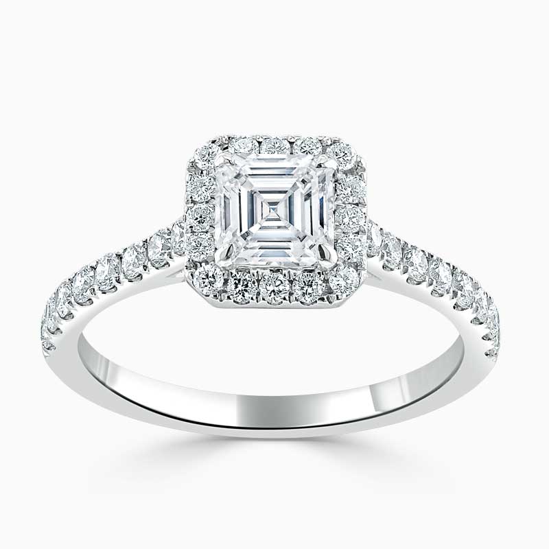 18ct White Gold Asscher Cut Classic Wedfit Halo Engagement Ring