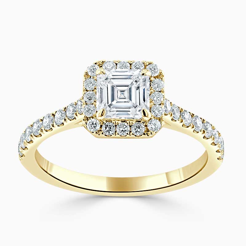 18ct Yellow Gold Asscher Cut Classic Wedfit Halo Engagement Ring