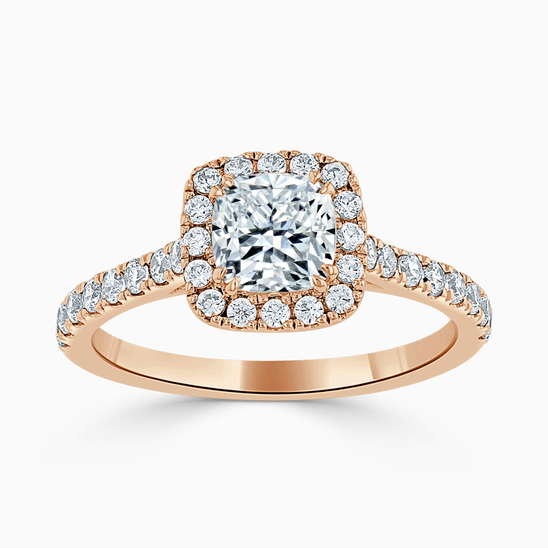 18ct Rose Gold Cushion Cut Classic Wedfit Halo Engagement Ring