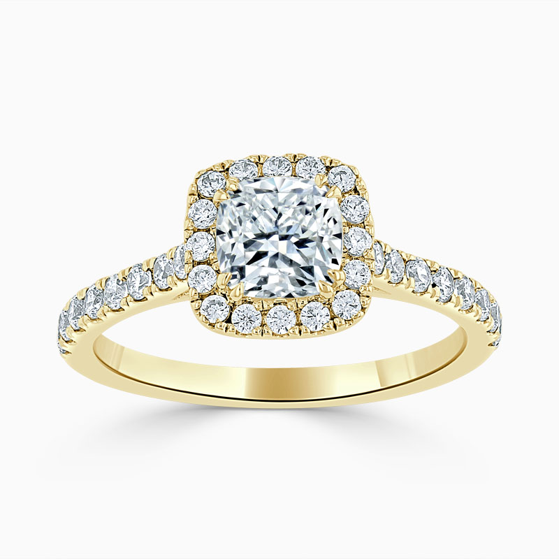 18ct Yellow Gold Cushion Cut Classic Wedfit Halo Engagement Ring