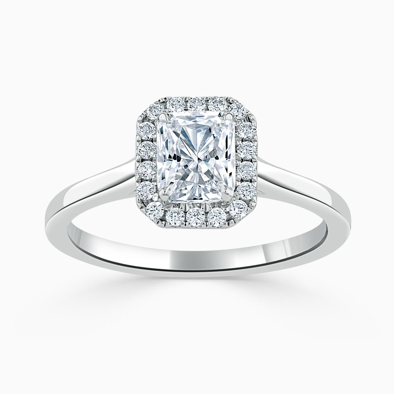 18ct White Gold Radiant Cut Classic Plain Halo Engagement Ring