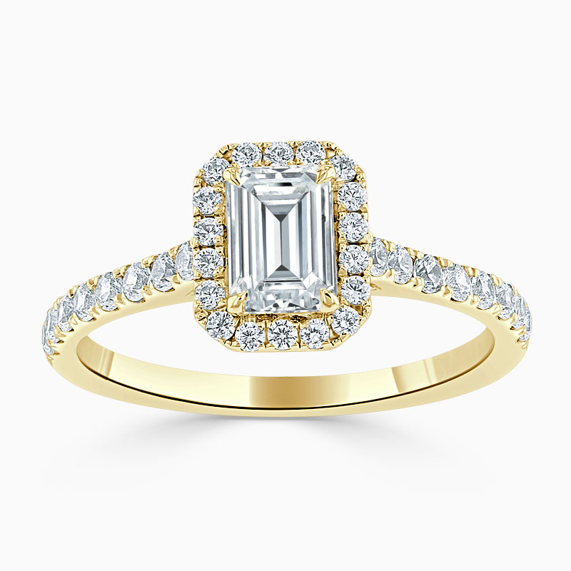 18ct Yellow Gold Emerald Cut Classic Wedfit Halo Engagement Ring