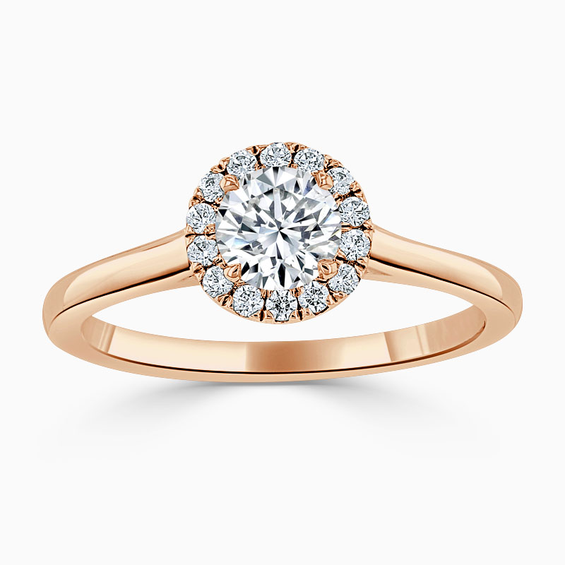 18ct Rose Gold Round Brilliant Classic Plain Halo Engagement Ring